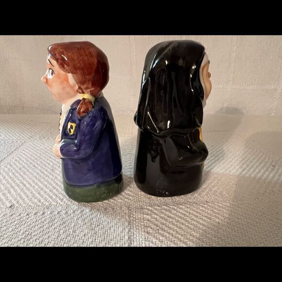 Nun & Schoolgirl Salt and Pepper Shakers-Ceramic- Plastic Plugs-Used on a TV - Picture 6 of 10